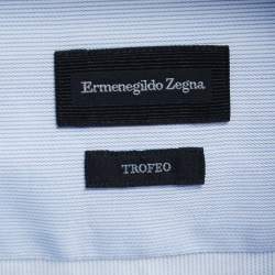 مملوكة مسبقًا Ermenegildo Zegna Blue Striped Cotton Trofeo Tailored Fit Button Front Shirt XXL