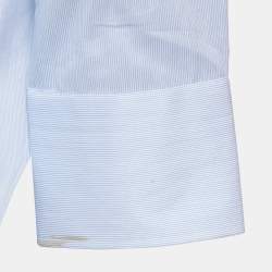 مملوكة مسبقًا Ermenegildo Zegna Blue Striped Cotton Trofeo Tailored Fit Button Front Shirt XXL