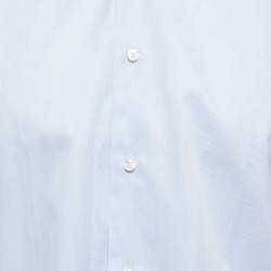 مملوكة مسبقًا Ermenegildo Zegna Blue Striped Cotton Trofeo Tailored Fit Button Front Shirt XXL