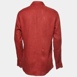Ermenegildo Zegna Brick Red Linen Button Front Shirt M