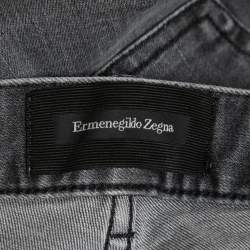 Pre Owned Ermenegildo Zegna Grey Distressed Denim Tapered Leg Jeans M Waist 32"