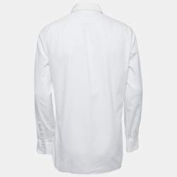 Pre Owned Ermenegildo Zegna White Patterned Cotton Full Sleeve Shirt M