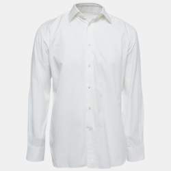 Pre Owned Ermenegildo Zegna White Patterned Cotton Full Sleeve Shirt M