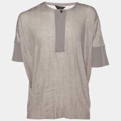 Pre Owned Ermenegildo Zegna Couture Brown Striped Wool & Cashmere Knit Oversized T-Shirt XXL
