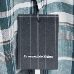 Pre Owned Ermenegildo Zegna Green Plaid Cotton Button Front Full Sleeve Shirt L