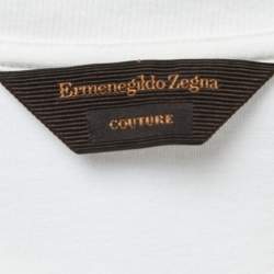 Pre Owned Ermenegildo Zegna Couture White Logo Detail Cotton Crew Neck T-Shirt XXL