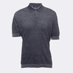 Pre Owned Ermenegildo Zegna Navy Blue Knit Polo T-Shirt M