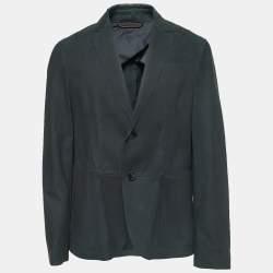 مملوكة مسبقًا Ermenegildo Zegna Navy Blue Leather Single Breasted Blazer XL