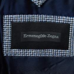 Pre Owned Ermenegildo Zegna Blue Patterned Silk Blend Single Breasted Blazer XXXL