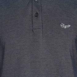 Pre Owned Ermenegildo Zegna Blue Logo Embroidered Cotton Jersey Polo T-Shirt M