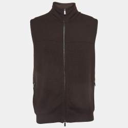 Pre Owned Ermenegildo Zegna Brown Wool Zip Front Vest XL