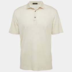Pre Owned Ermenegildo Zegna Beige Cotton Knit Polo T-Shirt L