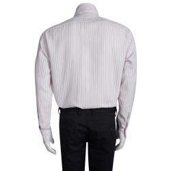 مملوكة مسبقًا قميص ايرمنيجيلدو زينيا أزرار أمامية أكمام طويلة مخطط قطن وردي XXL