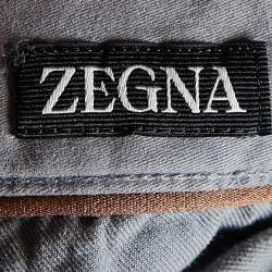 Pre Owned Zegna Grey Cotton Regular Fit City Trousers M/Waist 34"