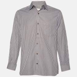 Ermenegildo Zegna Blue Micro Checked Cotton Button Down Shirt M