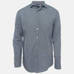 Ermenegildo Zegna Blue Printed and Textured Cotton Shirt M