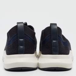 Ermenegildo Zegna Navy Blue/Black Knit Fabric Slip On Sneakers Size 42