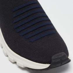 Ermenegildo Zegna Navy Blue/Black Knit Fabric Slip On Sneakers Size 42