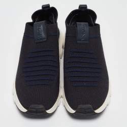 Ermenegildo Zegna Navy Blue/Black Knit Fabric Slip On Sneakers Size 42