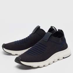 Ermenegildo Zegna Navy Blue/Black Knit Fabric Slip On Sneakers Size 42