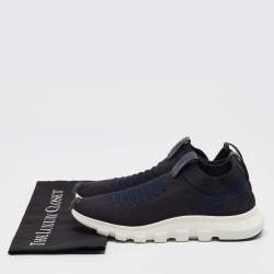 Ermenegildo Zegna Navy Blue/Black Knit Fabric Slip On Sneakers Size 42