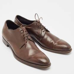 مملوكة مسبقًا Ermenegildo Zegna Brown Leather Lace Up Derby Size 41.5