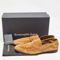 Ermenegildo Zegna Suede Penny Slip On Loafers Size 43.5