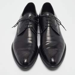 Pre Owned Ermenegildo Zegna Black Leather Lace Up Derby Size 42.5