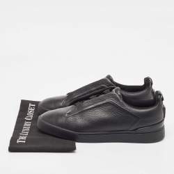 Pre Owned Ermenegildo Zegna Black Leather Triple Stitch Sneakers Size 41.5