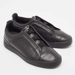 Pre Owned Ermenegildo Zegna Black Leather Triple Stitch Sneakers Size 41.5