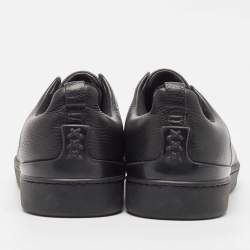 Pre Owned Ermenegildo Zegna Black Leather Triple Stitch Sneakers Size 41.5