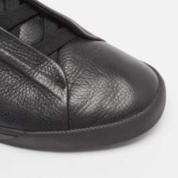 Pre Owned Ermenegildo Zegna Black Leather Triple Stitch Sneakers Size 41.5