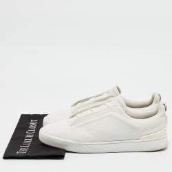 Ermenegildo Zegna Couture White Leather Triple Stitch Slip On Sneakers Size 44