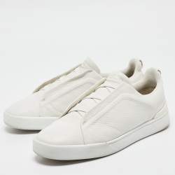 Ermenegildo Zegna Couture White Leather Triple Stitch Slip On Sneakers Size 44