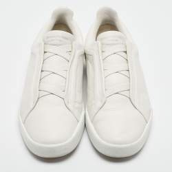 Ermenegildo Zegna Couture White Leather Triple Stitch Slip On Sneakers Size 44