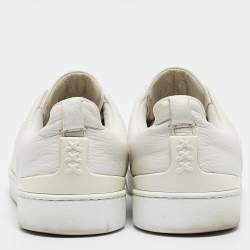 Ermenegildo Zegna Couture White Leather Triple Stitch Slip On Sneakers Size 44
