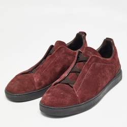 Pre Owned Ermenegildo Zegna Burgundy Suede Low Top Sneakers Size 43