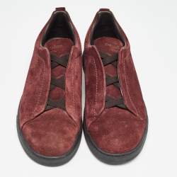 Pre Owned Ermenegildo Zegna Burgundy Suede Low Top Sneakers Size 43