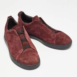 Pre Owned Ermenegildo Zegna Burgundy Suede Low Top Sneakers Size 43
