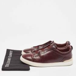 Ermenegildo Zegna Burgundy Leather triple stitch Slip On Sneakers Size 42.5