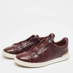 Ermenegildo Zegna Burgundy Leather triple stitch Slip On Sneakers Size 42.5