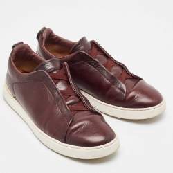 Ermenegildo Zegna Burgundy Leather triple stitch Slip On Sneakers Size 42.5