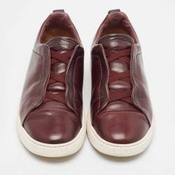 Ermenegildo Zegna Burgundy Leather triple stitch Slip On Sneakers Size 42.5