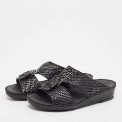 Pre Owned Ermenegildo Zegna Black Leather Flat Sandals Size 41