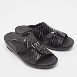 Pre Owned Ermenegildo Zegna Black Leather Flat Sandals Size 41