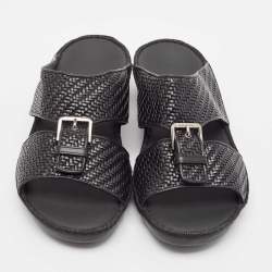 Pre Owned Ermenegildo Zegna Black Leather Flat Sandals Size 41