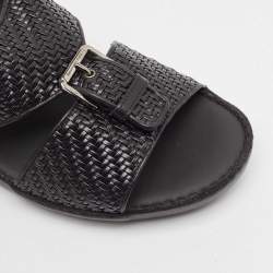 Pre Owned Ermenegildo Zegna Black Leather Flat Sandals Size 41