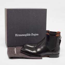 مملوكة مسبقًا Ermenegildo Zegna Black Leather Vienna Blake Chelsea Boots Size 43