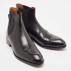 مملوكة مسبقًا Ermenegildo Zegna Black Leather Vienna Blake Chelsea Boots Size 43