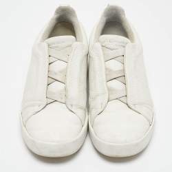 Pre Owned Ermenegildo Zegna White Leather Slip On Sneakers Size 42